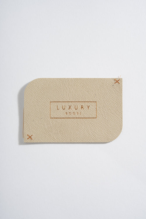 Leather label printed with hot gold