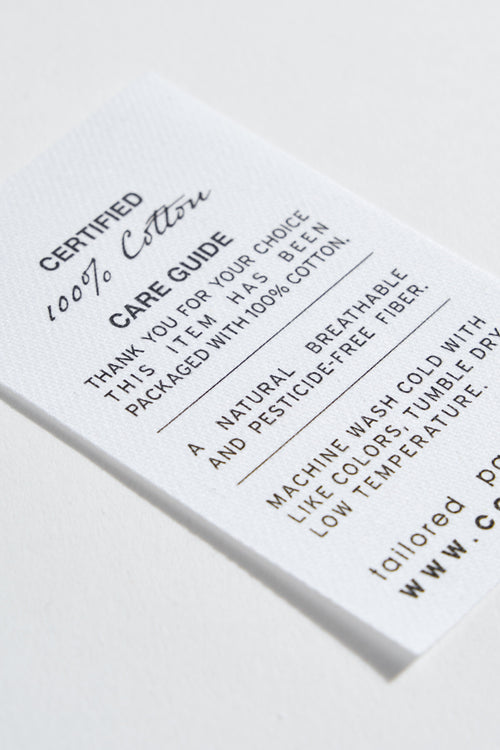 Label printed on heavy cotton